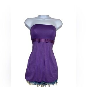 y2k purple strapless babydoll tube top with bow detail